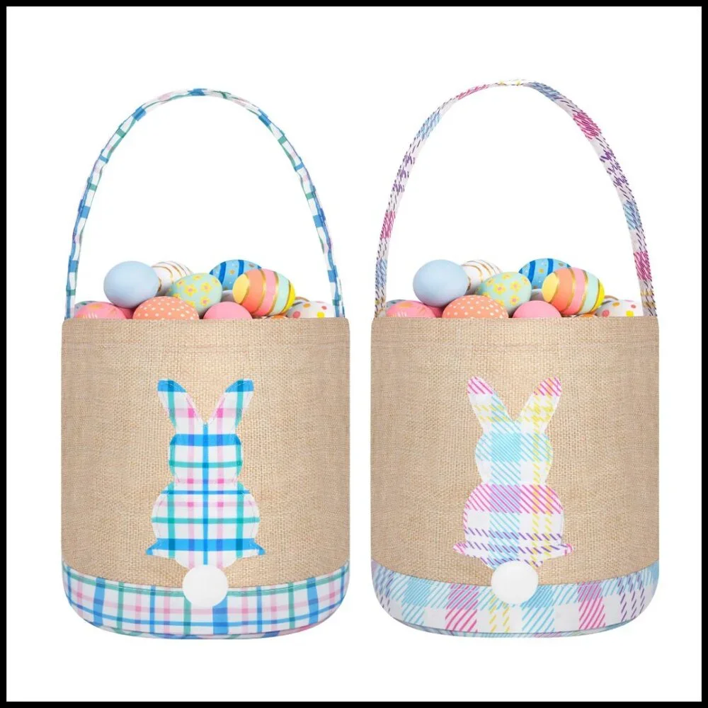 Canvas Reusable Grocery Tote Bunny Easter Basket Storage Bag